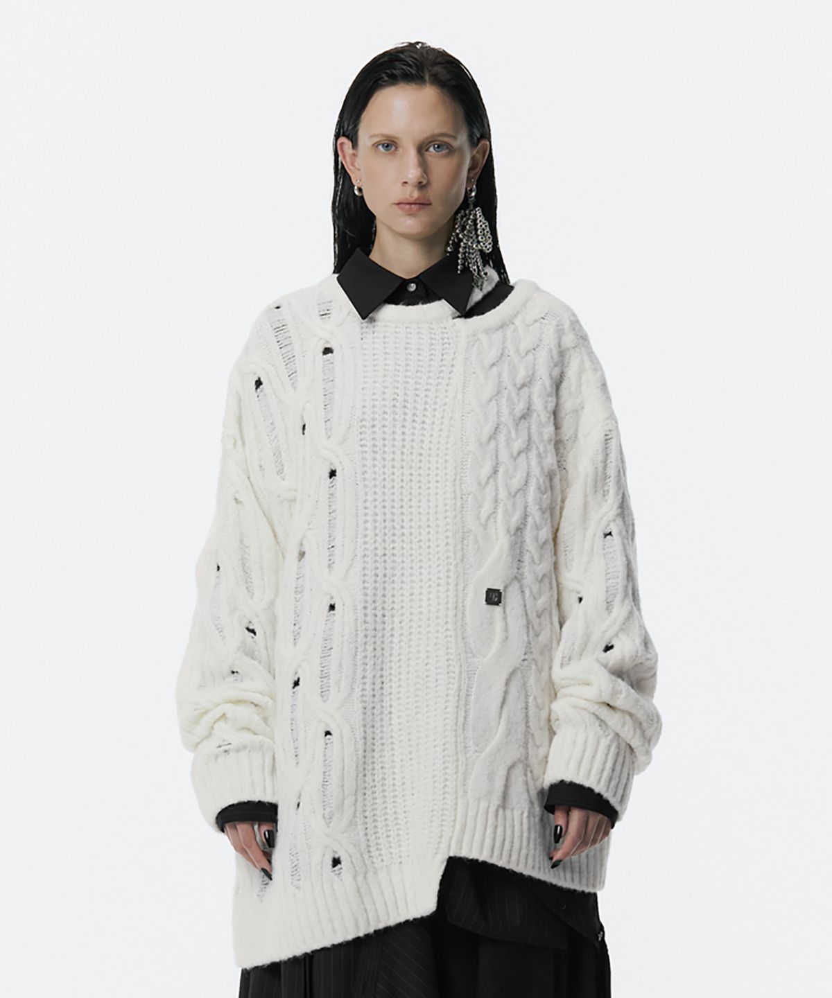 트리밍버드(TREEMINGBIRD) Mixed Cable Knit Pullover [ Ivory ]