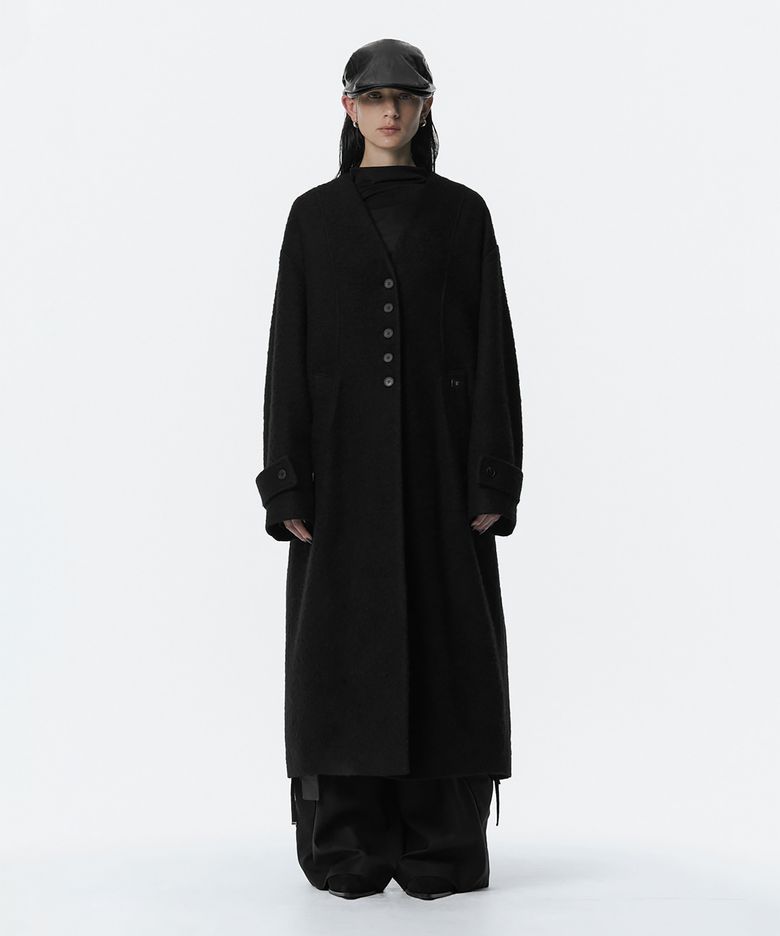 Boucle Wool Long Coat [ Black ]