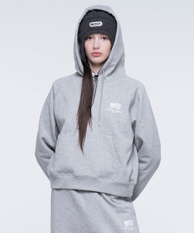 W FLAG GRAPHIC CROP HOODIE (MELANGE )