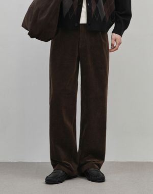 벨로 세미 와이드 원턱 코튼 코듀로이 팬츠 [브라운]