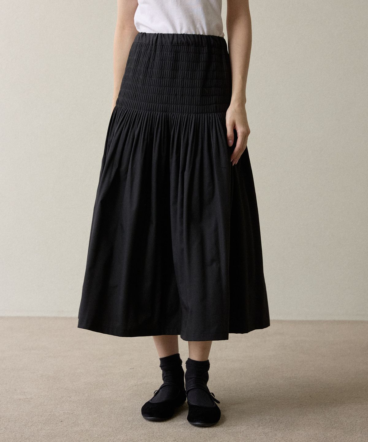오픈도어스튜디오(OPENDOORSTUDIO) handmade wrinkle pin tuck skirt black