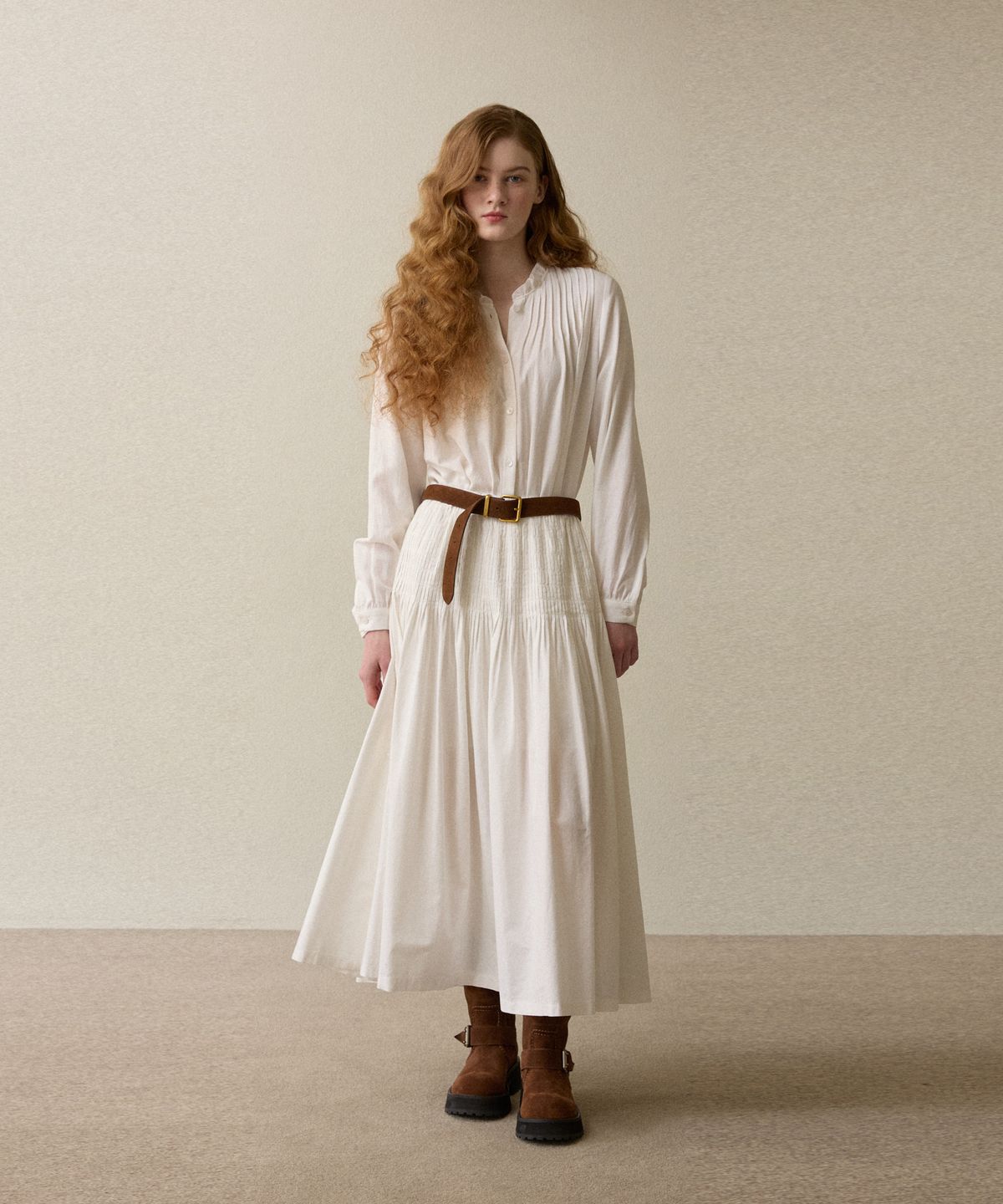 오픈도어스튜디오(OPENDOORSTUDIO) handmade wrinkle pin tuck skirt ivory