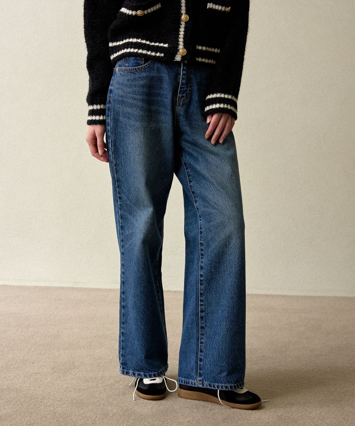오픈도어스튜디오(OPENDOORSTUDIO) basic semi wide denim navy