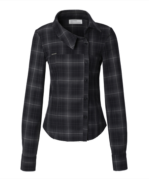 Offset Button Check Shirt (navy)