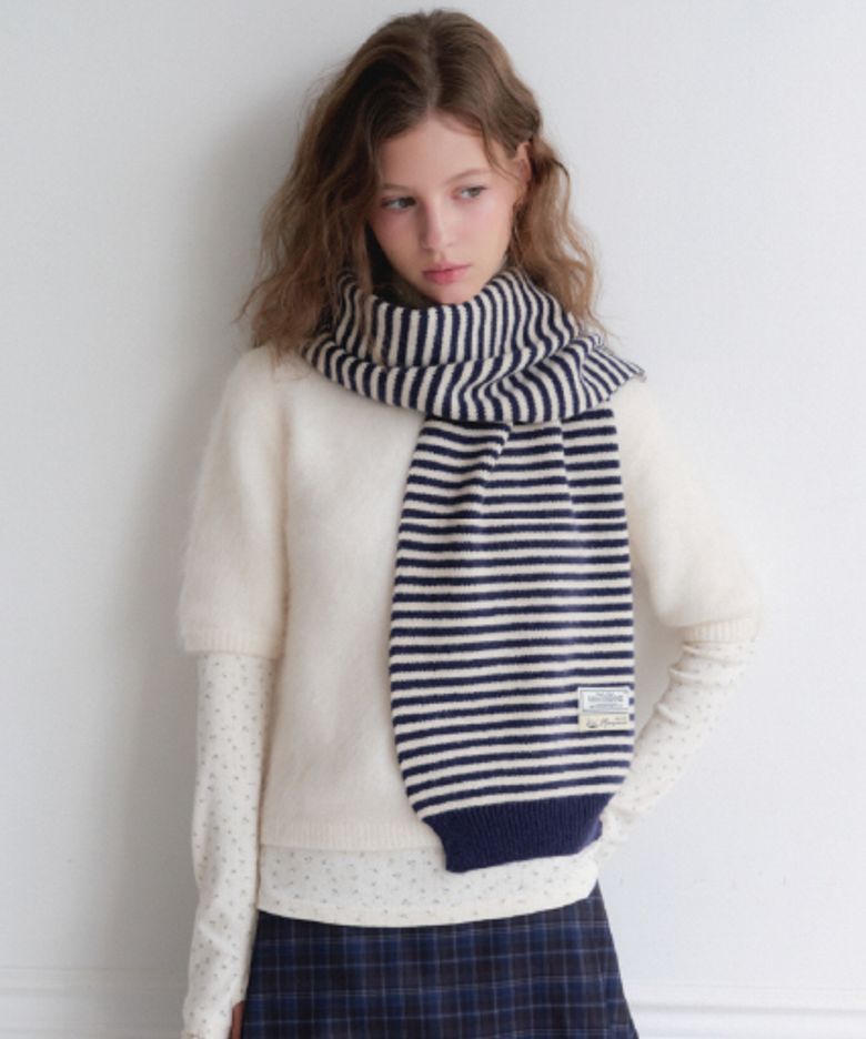 STRAW STRIPE MUFFLER - 스트로우 스트라이프 머플러 [ NAVY / IVORY ]