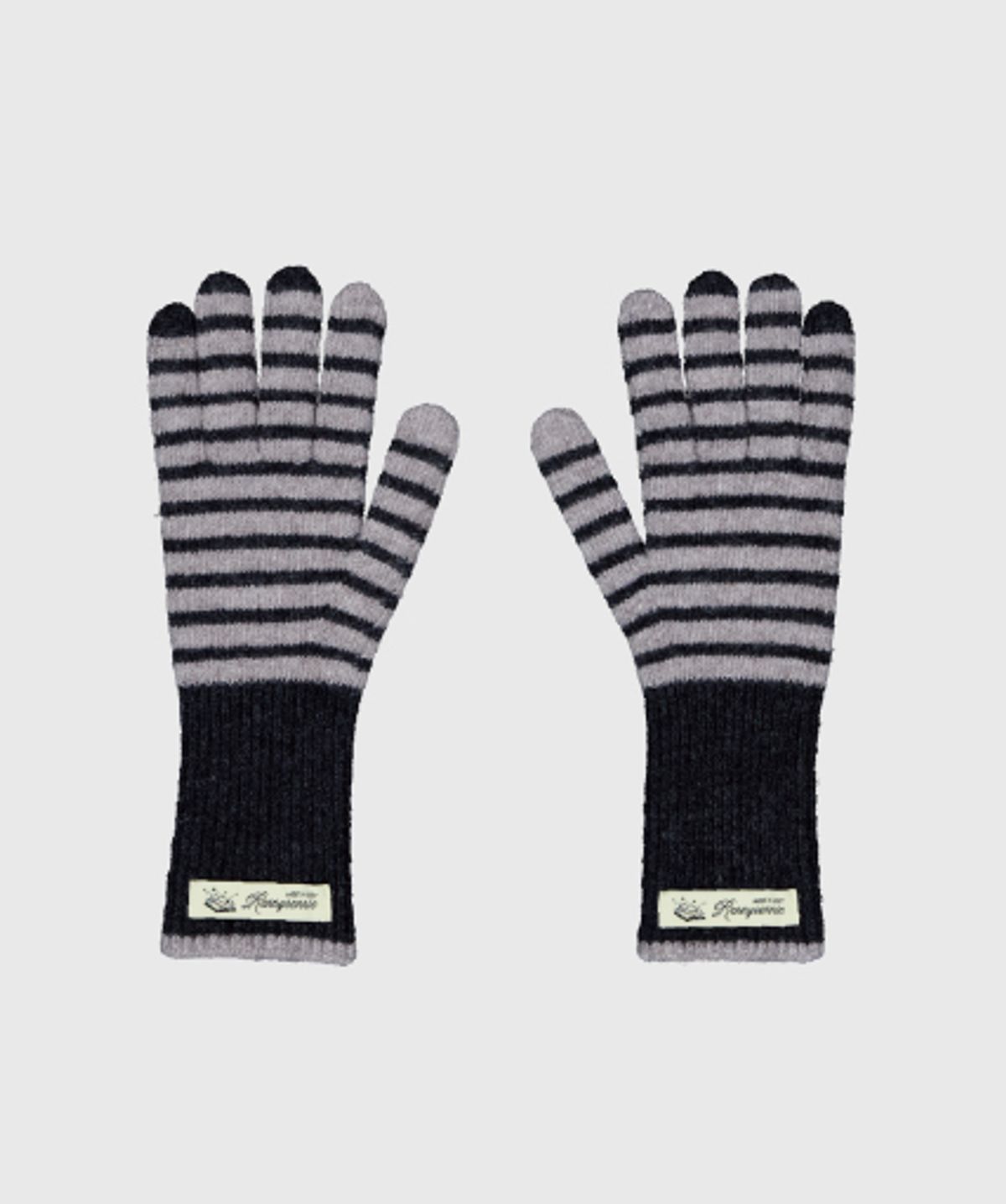 래니래니(RENNYRENNIE) STRAW STRIPE LONG GLOVES - 스트로우 스트라이프 장갑 [ CHARCOAL / GRAY ]
