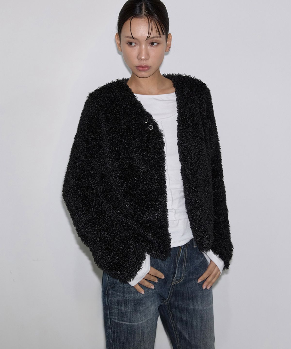 이네기(INEGI) Guardian Fur Cardigan (black)