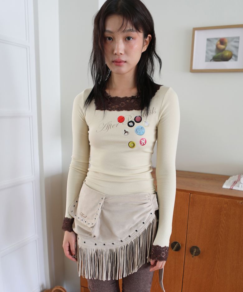와이드 레이스 스퀘어 넥 탑 샌드 옐로우