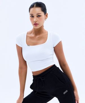메탈 클립 스퀘어넥 크롭 티셔츠 (WHITE)