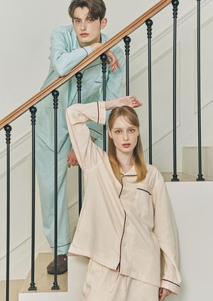 브리즈 라인 면 커플 파자마 잠옷 세트