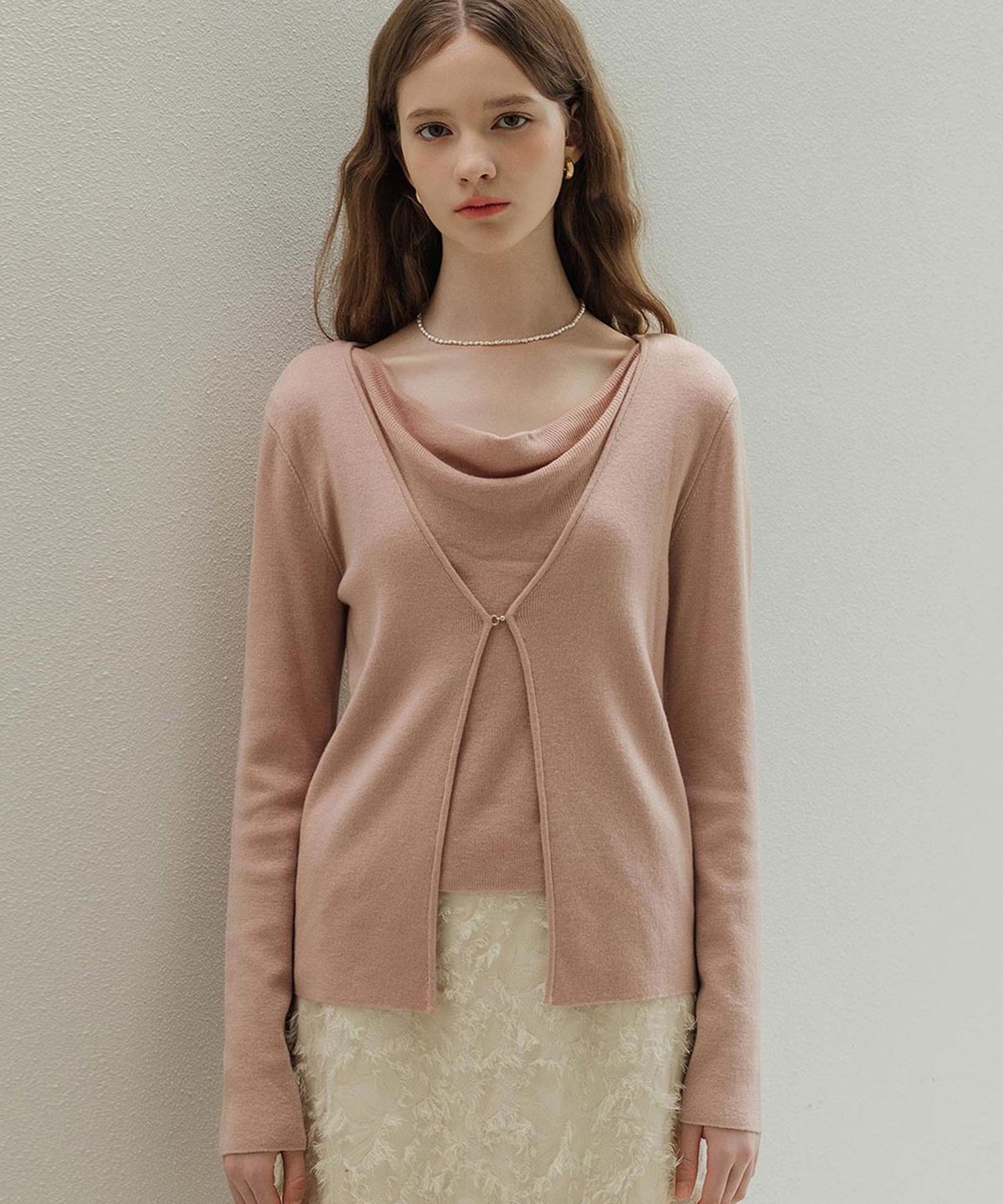 로트르드민(LAUTREDE MIN) Cowl buckle  Pink knit