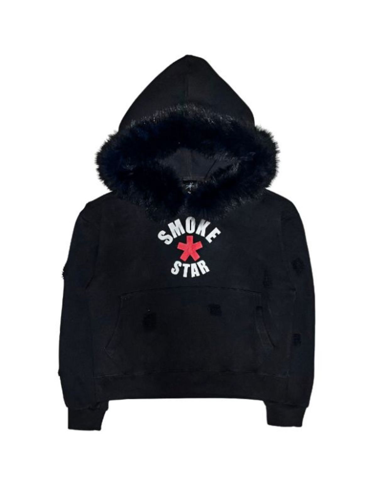 스모크어스타(SMOKEASTAR) Destroyed Fur Crimson Hoodie (BLACK)