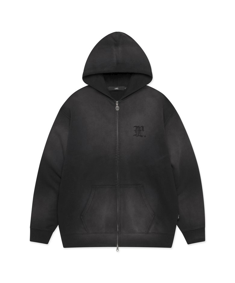 GOTHIC WASHED ZIP-UP HOODIE black