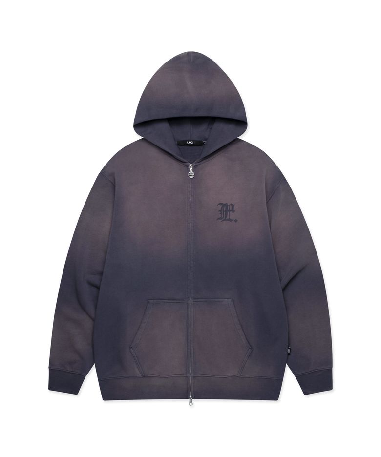 GOTHIC WASHED ZIP-UP HOODIE vintage blue