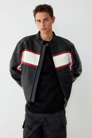 신세틱 레더 레이싱 점퍼 블랙 HH15301004