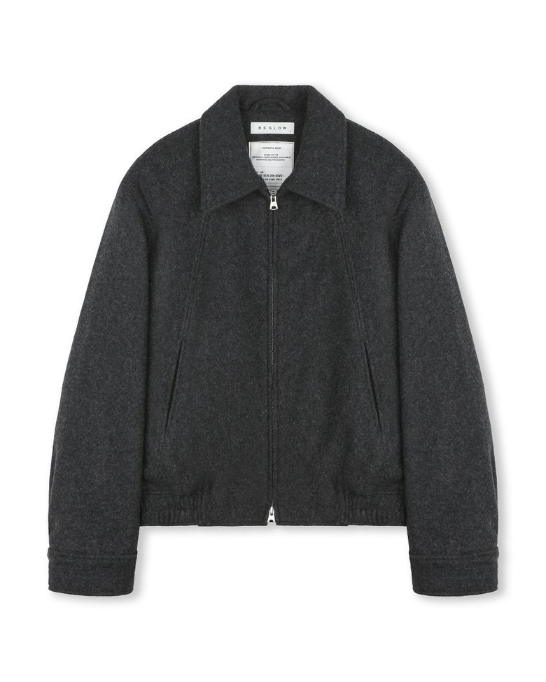 WOOL WIDE COLLAR HARRINGTON JACKET MELANGE CHARCOAL