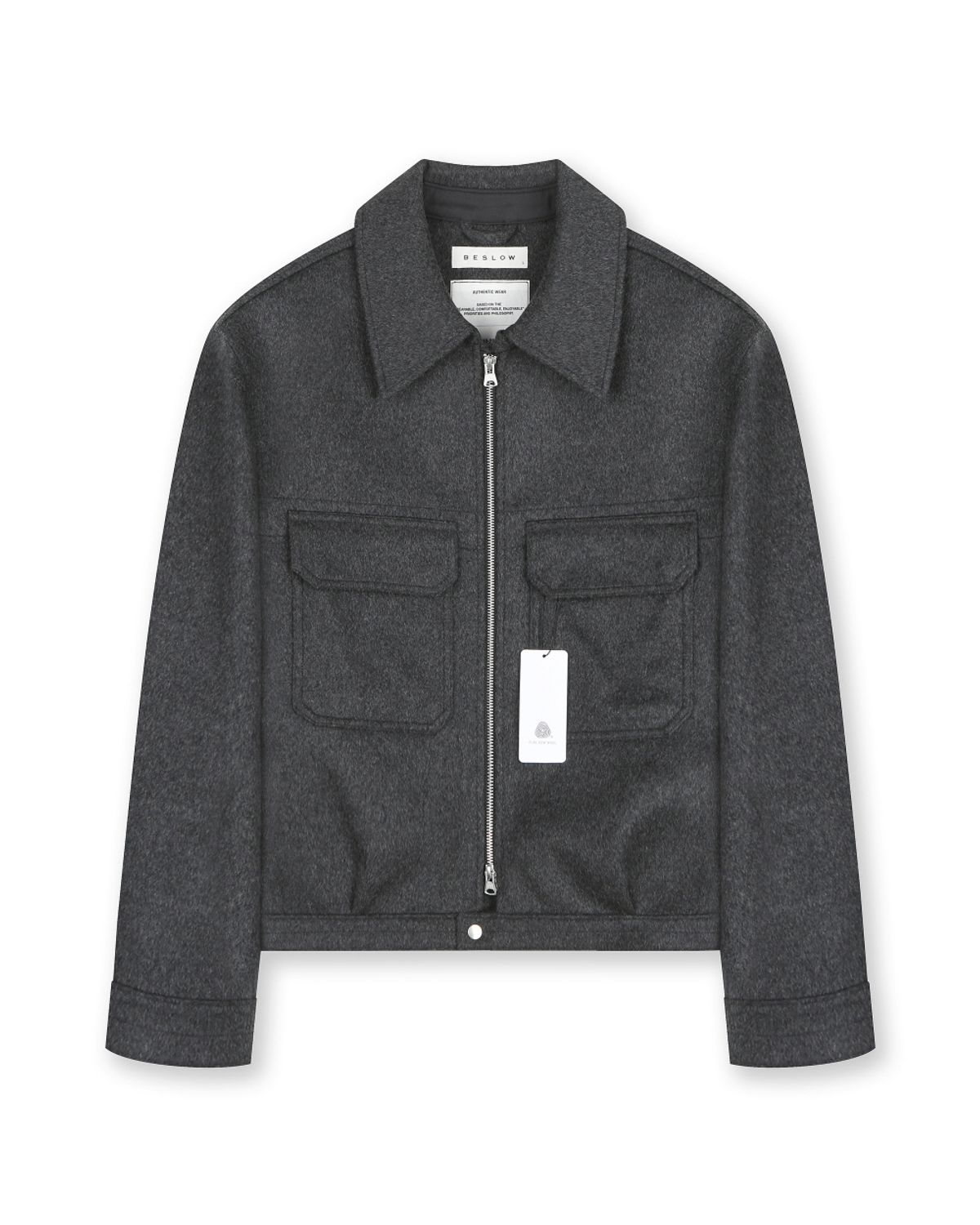 비슬로우(BESLOW) CASHMERE MILITARY ZIP-UP JACKET MELANGE CHARCOAL