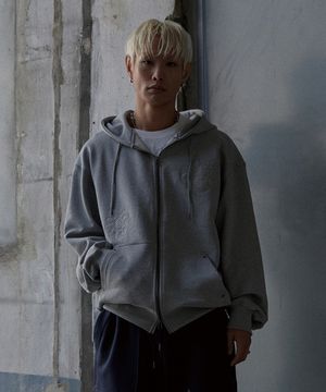 아플리케 후드집업 멜란지그레이