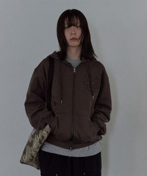 아플리케 후드집업 브라운