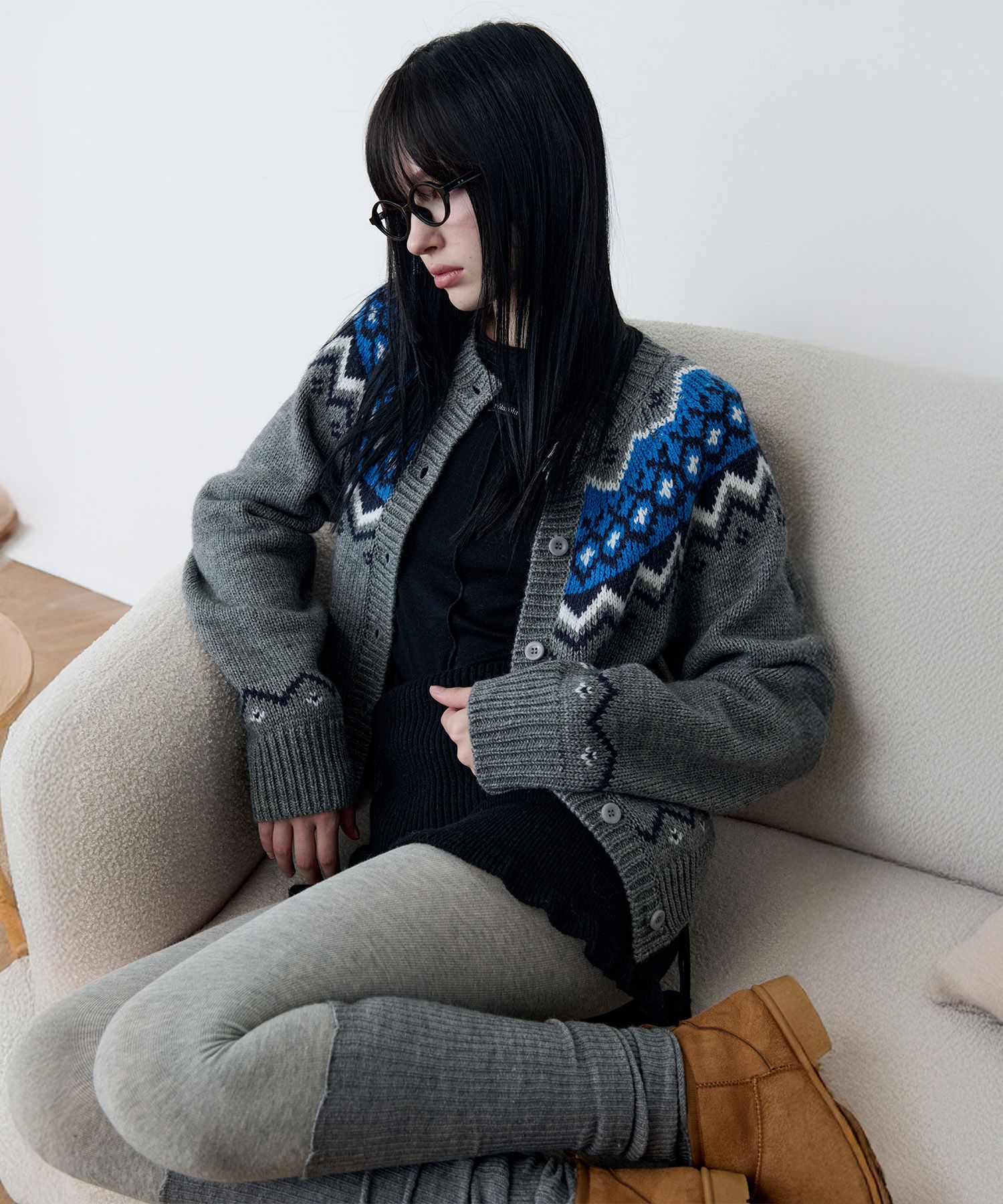 ジャケット・アウター Andmary Mary knit cowichan navy ANDMARY】Mary knit cowichan