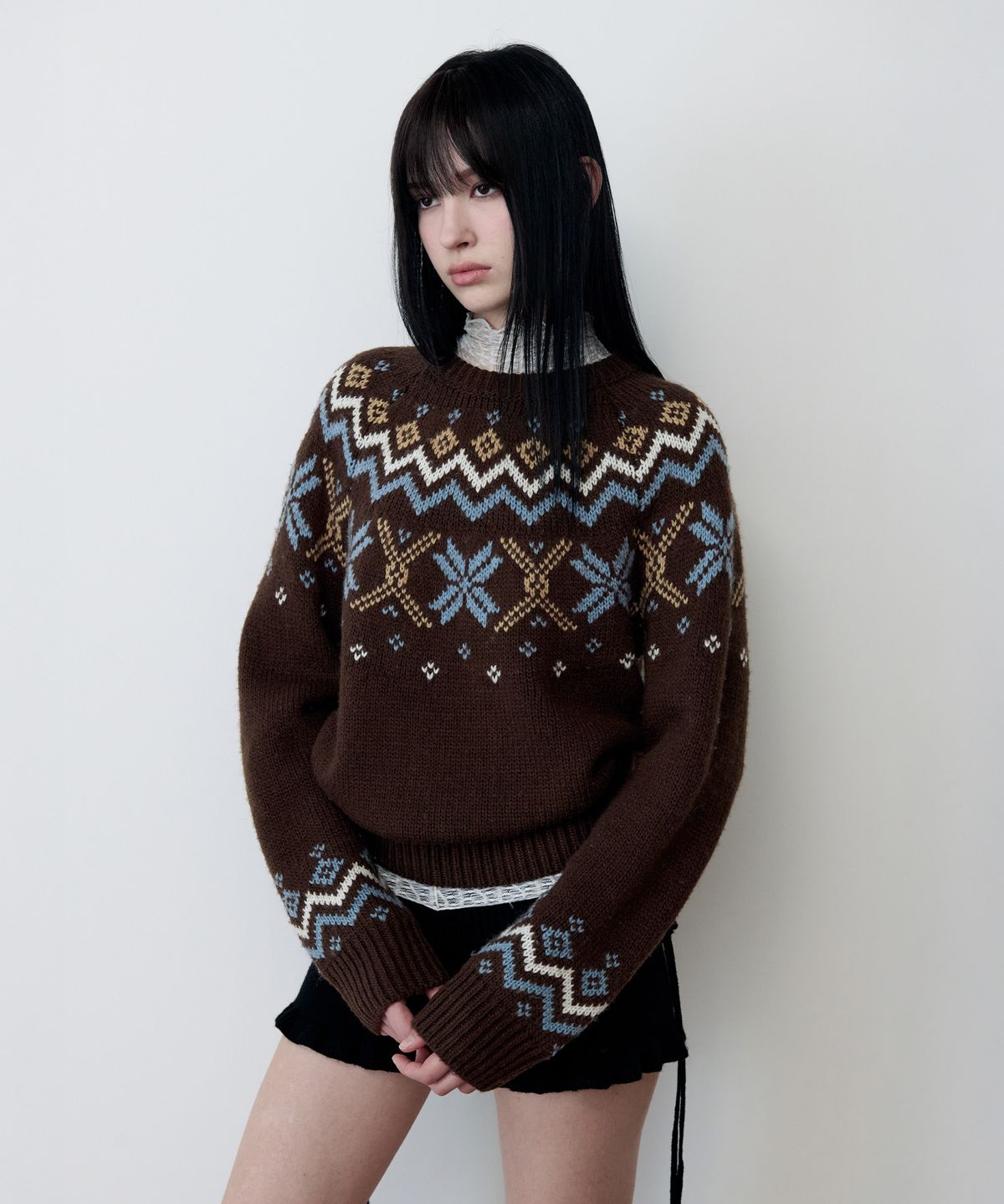 로라로라(ROLAROLA) JACQUARD NORDIC WOOL KNIT BROWN