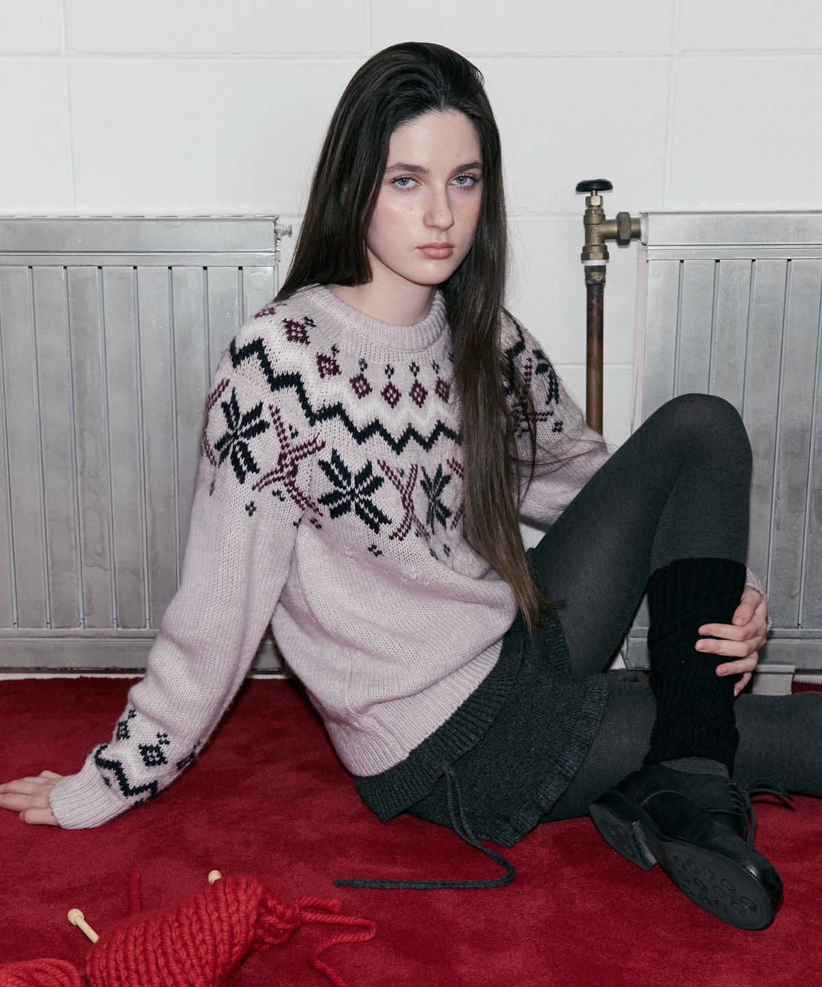 로라로라(ROLAROLA) JACQUARD NORDIC WOOL KNIT PINK