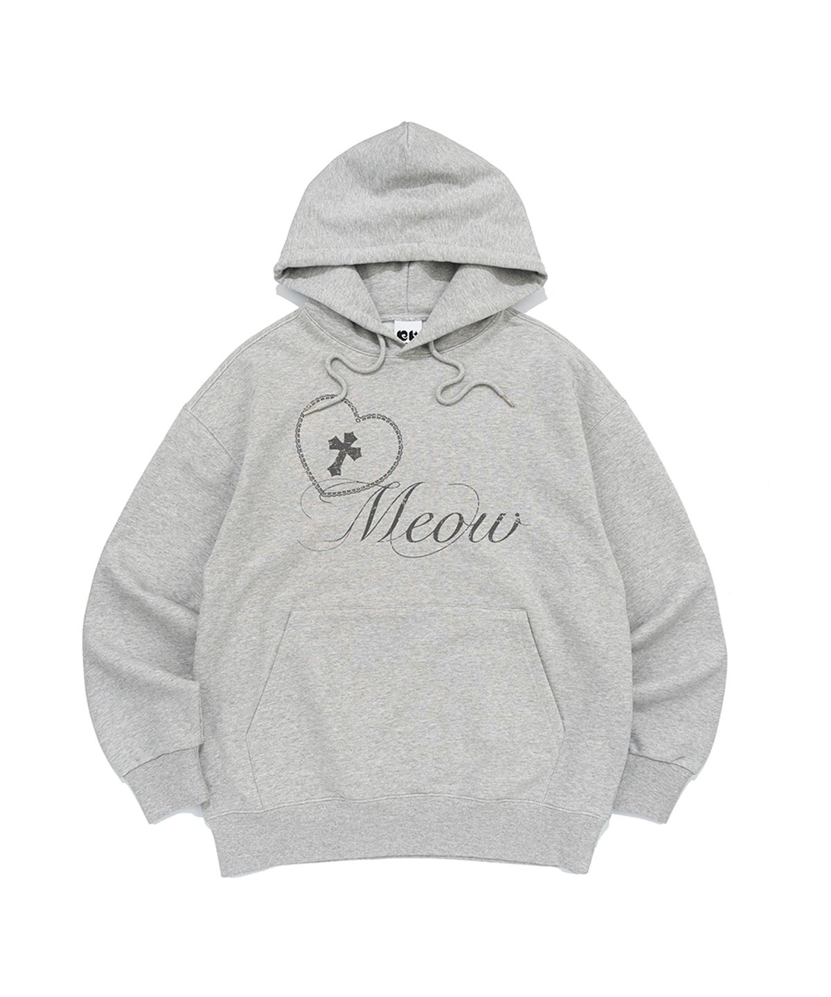 뉴키치(NEWKITSCH) CROSS HEART MEOW PRINT HOODIE (MELANGE)