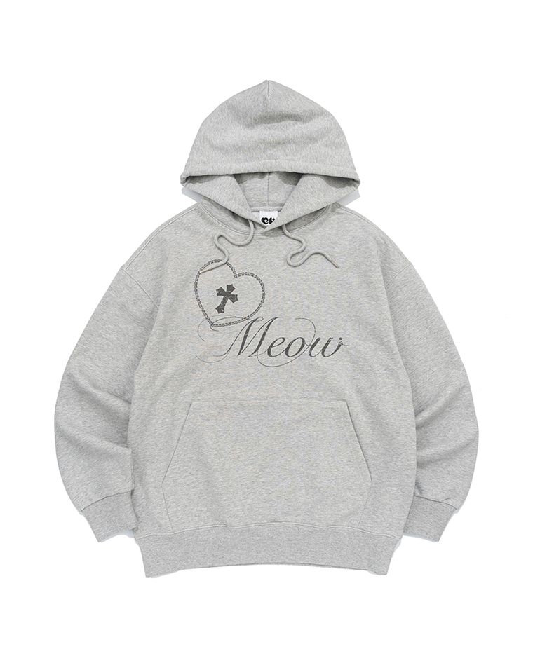 CROSS HEART MEOW PRINT HOODIE (MELANGE)
