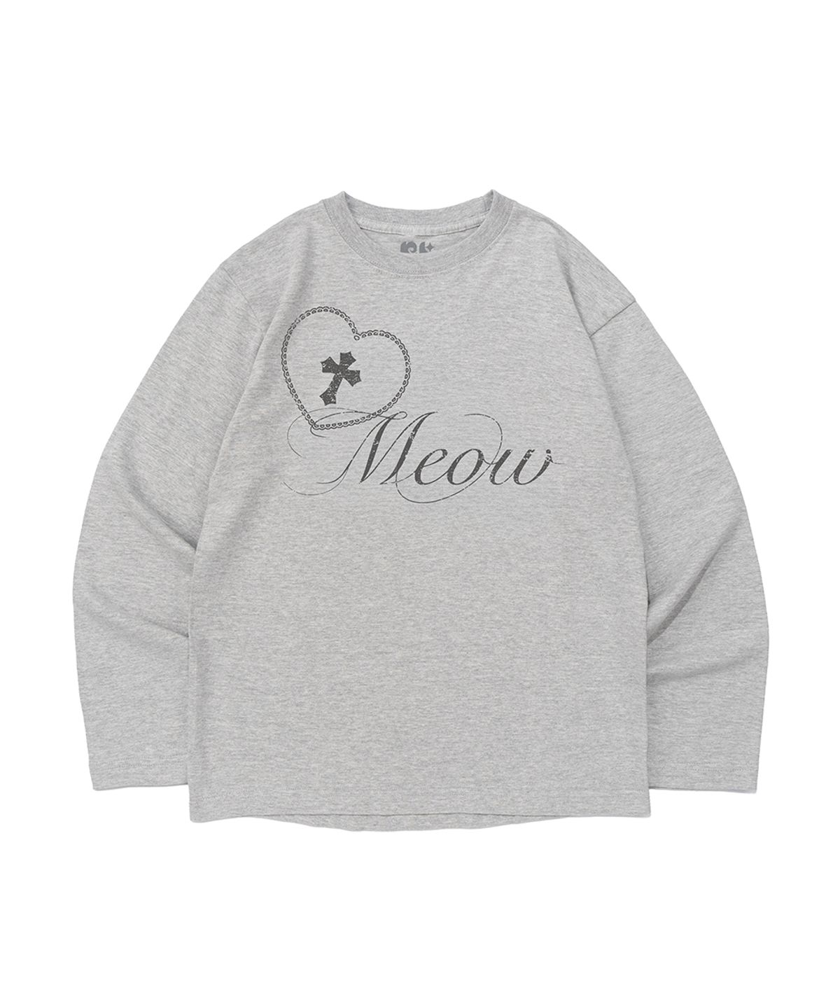 뉴키치(NEWKITSCH) CROSS HEART MEOW PRINT LONG SLEEVE T-SHIRT (MELANGE)