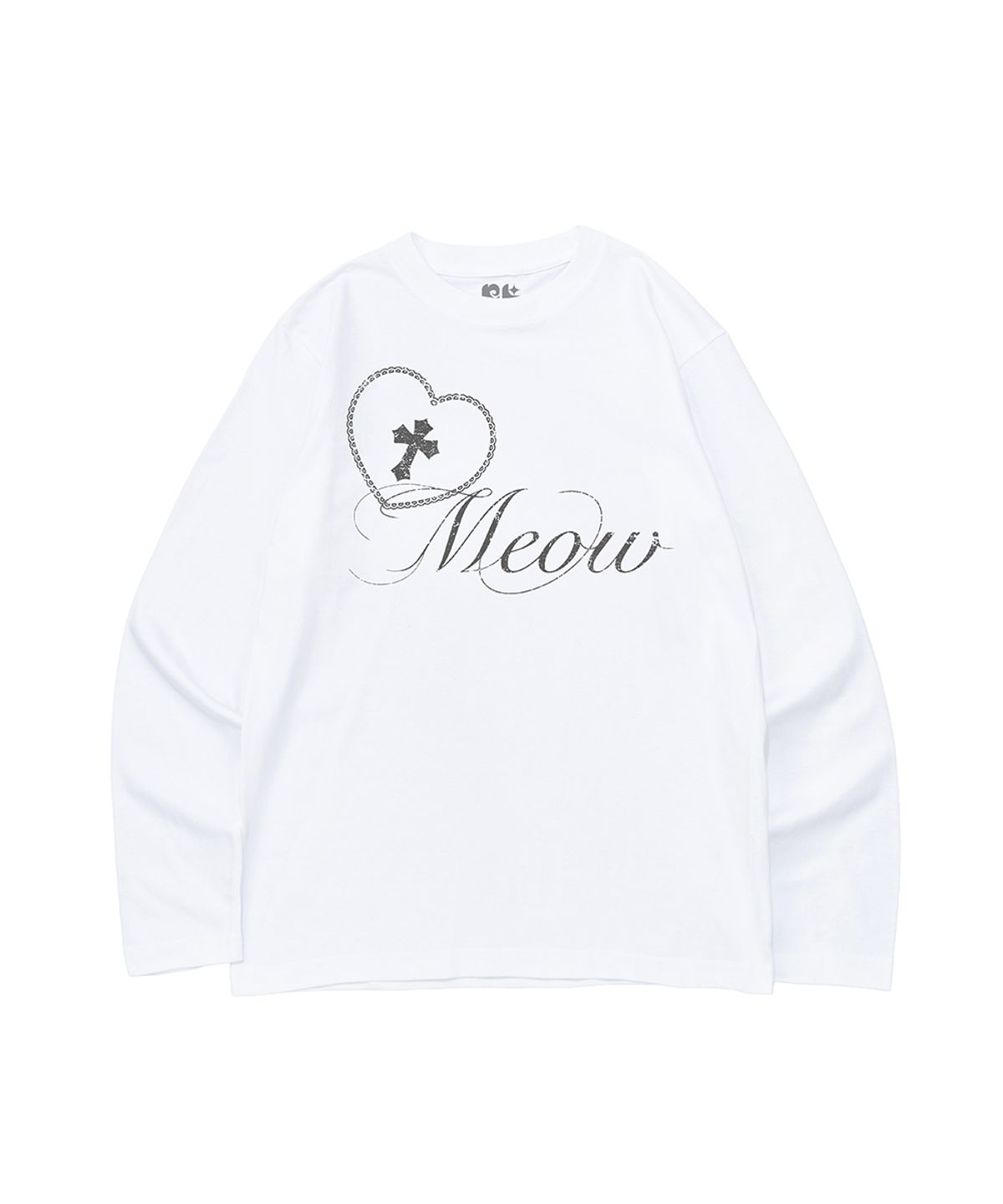 뉴키치(NEWKITSCH) CROSS HEART MEOW PRINT LONG SLEEVE T-SHIRT (WHITE)