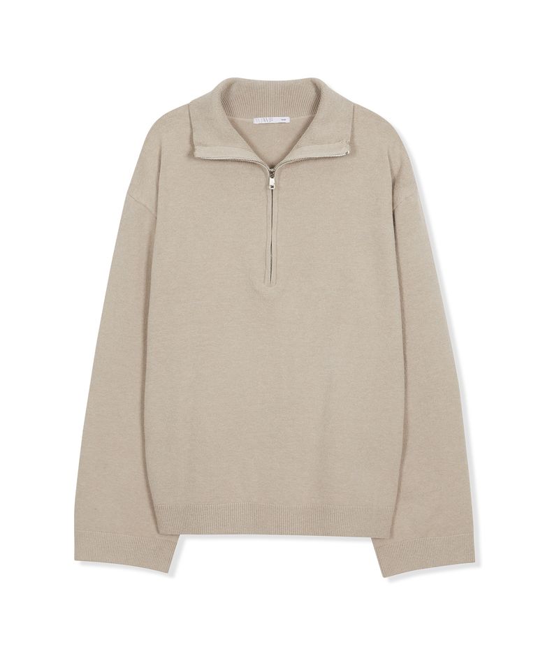 레이 크롭 하프 집업 니트 BEIGE