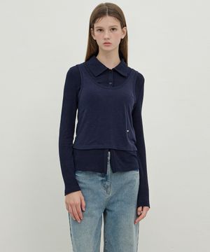 카라셔츠티&나시탑 레이어드 티셔츠 OW5AE8750