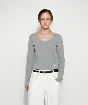 에센셜 브이넥 긴소매 티셔츠 그레이