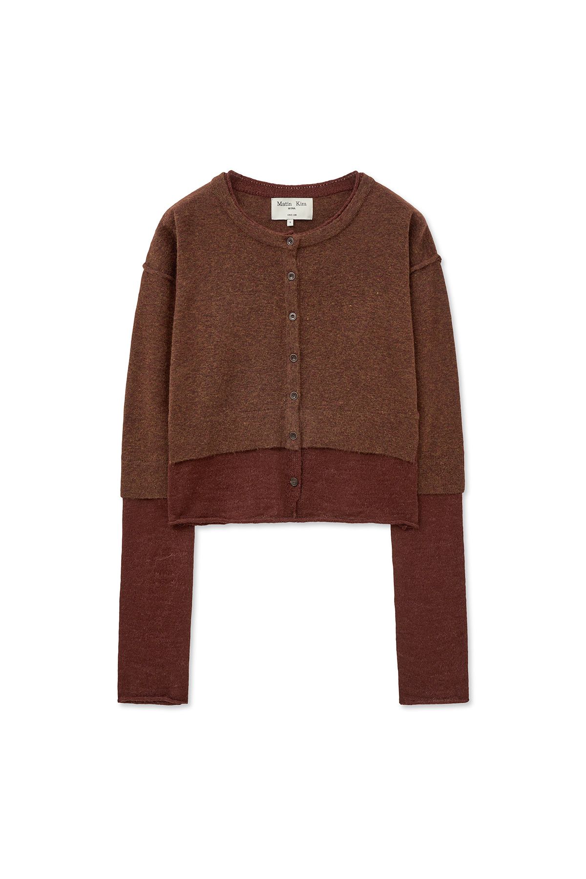 MUSINSA公式 | MATIN KIM LAYERED TEXTURE KNIT CARDIGAN IN BROWN