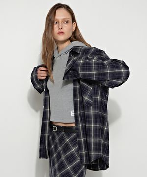 오버핏 체크 셔츠 블루