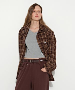 오버핏 체크 셔츠 브라운