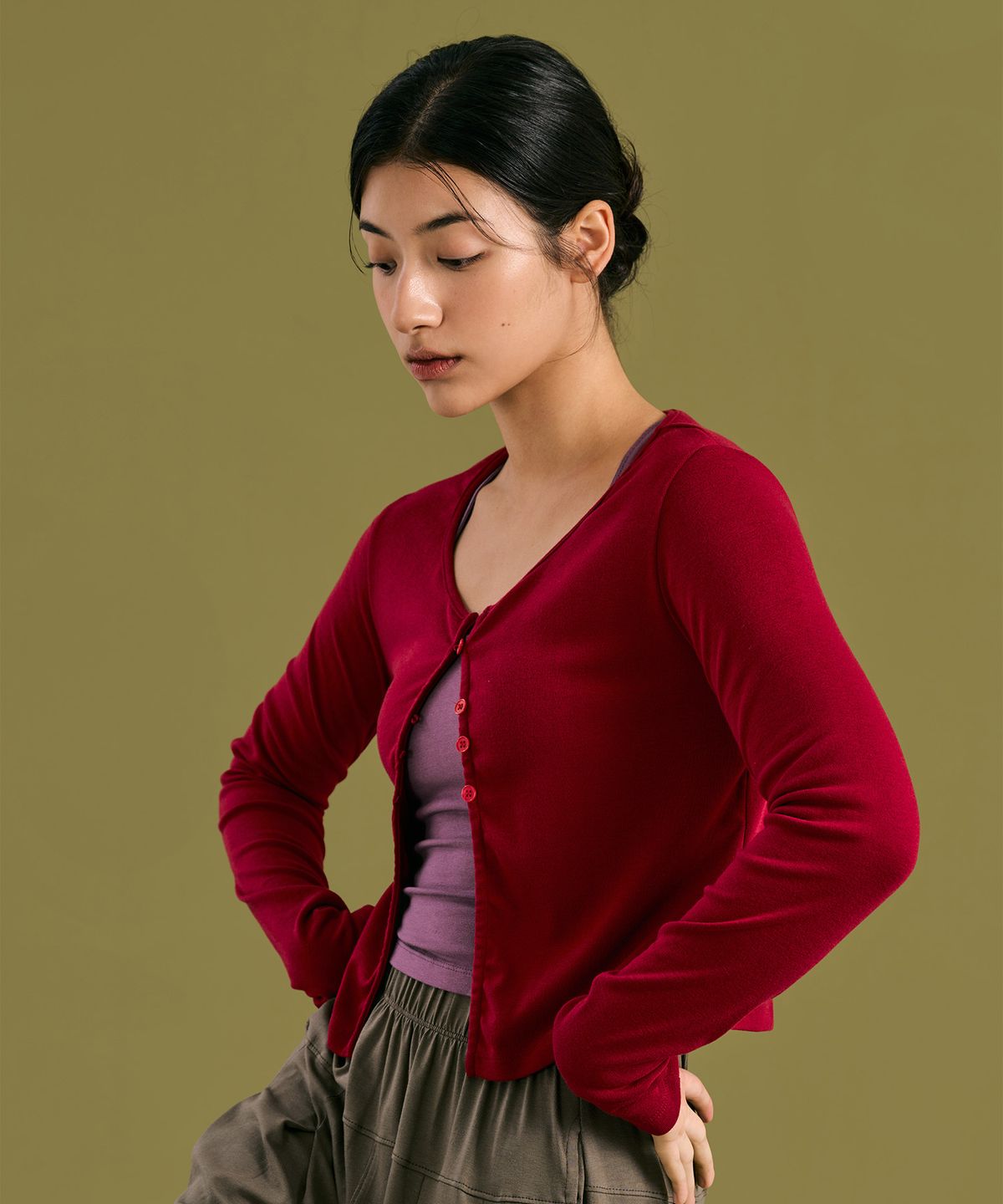 디야니(DHYANI) Soft Tale Cardigan (Red)