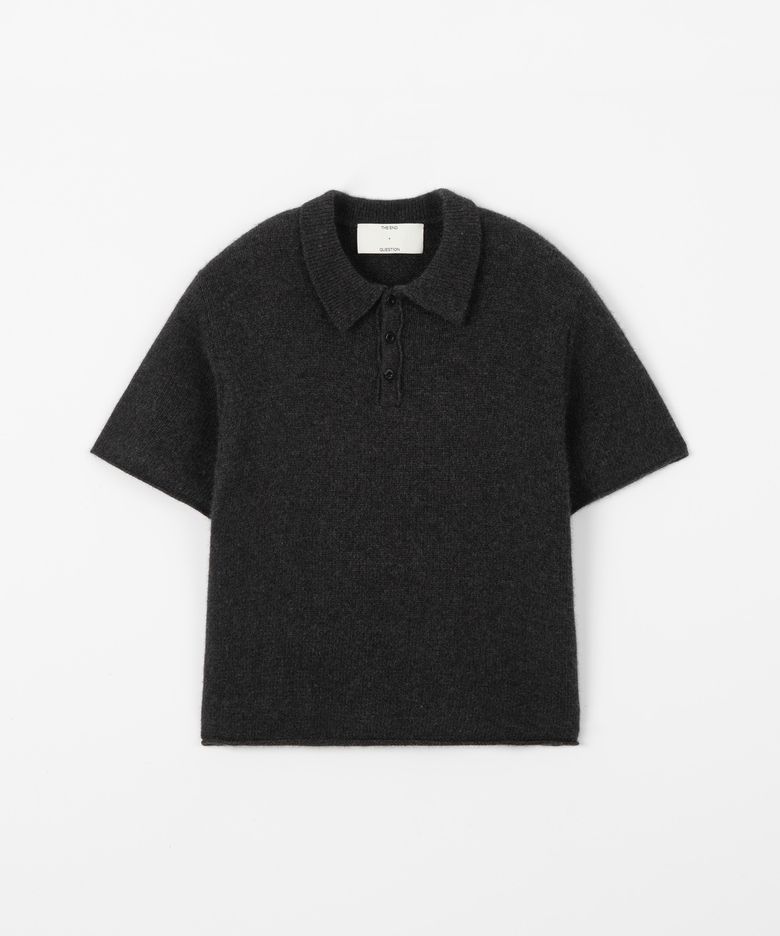 Raccoon collar knit top / DARK GRAY