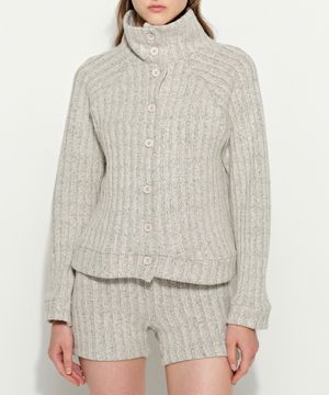 하이넥 니트 가디건 아이보리