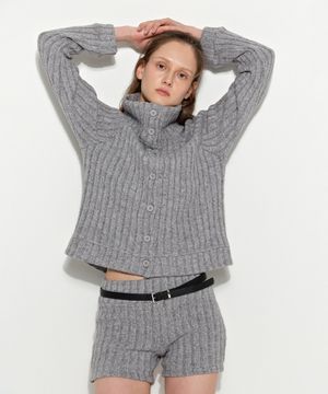 하이넥 니트 가디건 그레이