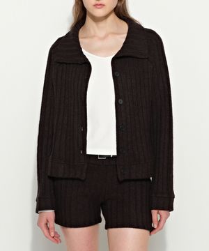 하이넥 니트 가디건 블랙