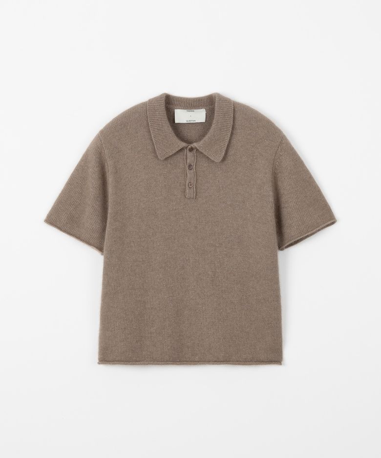 Raccoon collar knit top / DARK BEIGE