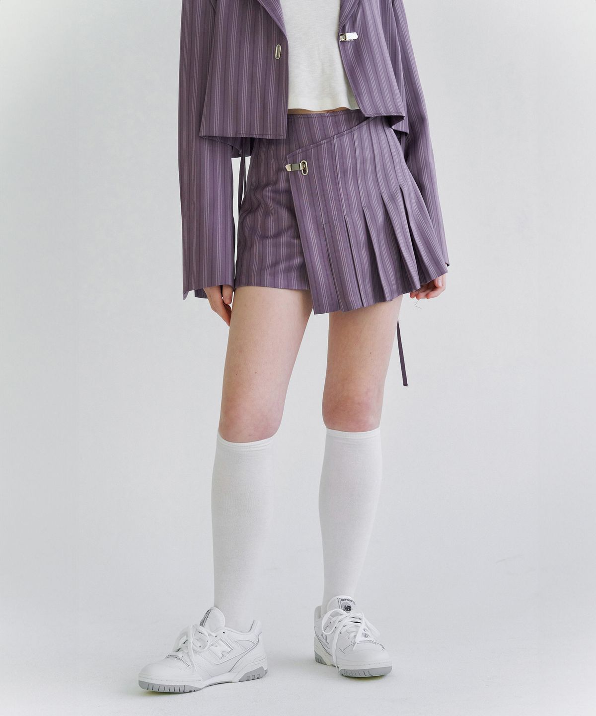 체리퀴리(CHERRYQUIRI) Pleats wrap sk - purple stripe