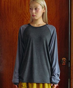 TF 스트라이프 래글런 슬리브 티셔츠 (블랙/차콜)