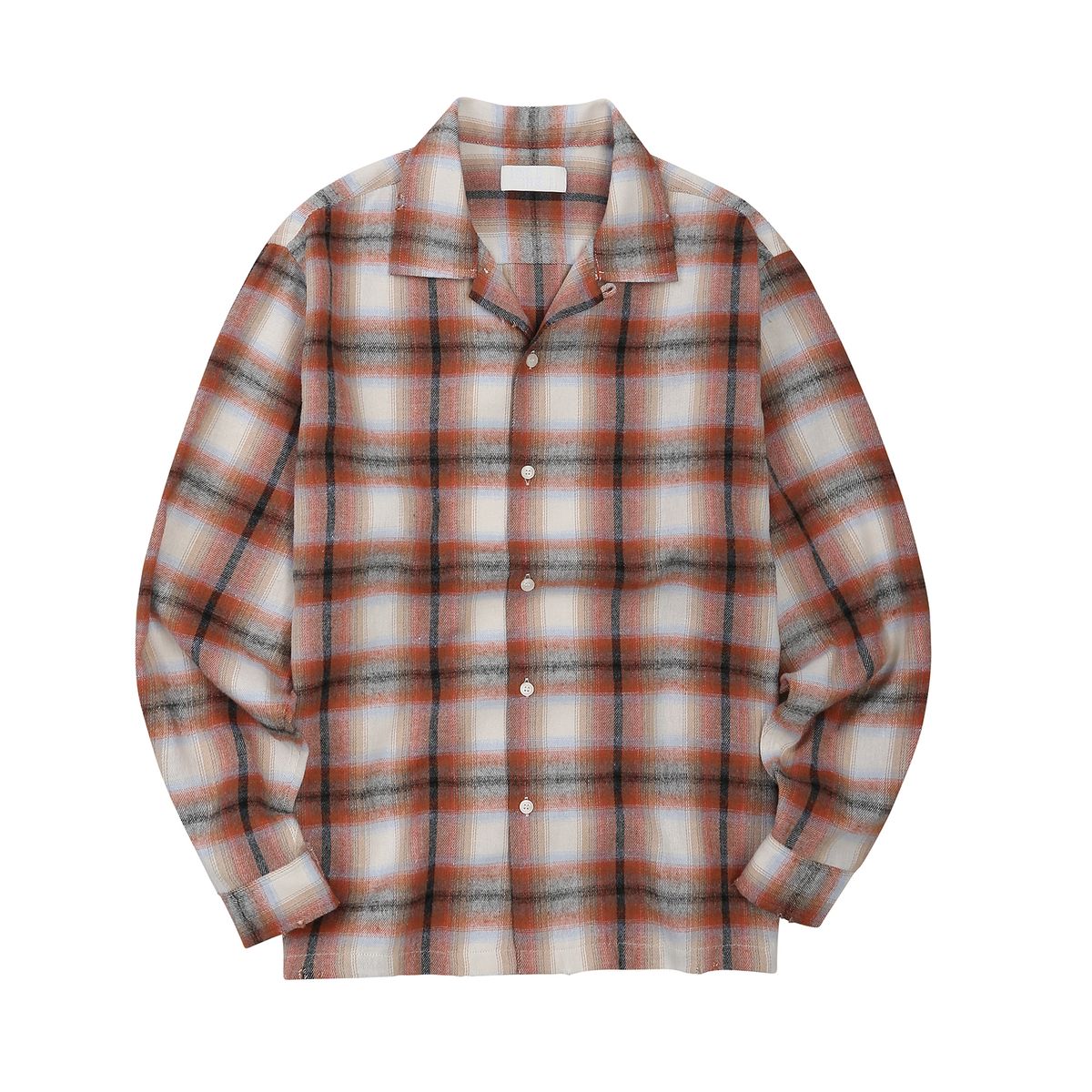 이이이알알알(EEERRR) EEERRR Damage washing  over-crop fit check long shirt (Orange)