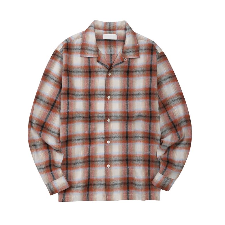 EEERRR Damage washing  over-crop fit check long shirt (Orange)