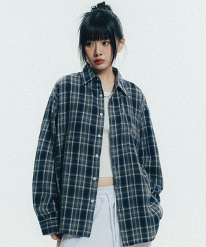 빈티지 포레스트 타탄 셔츠_네이비