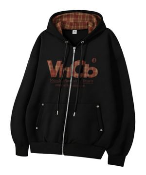 MRT 체크 아플리케 후드집업_블랙