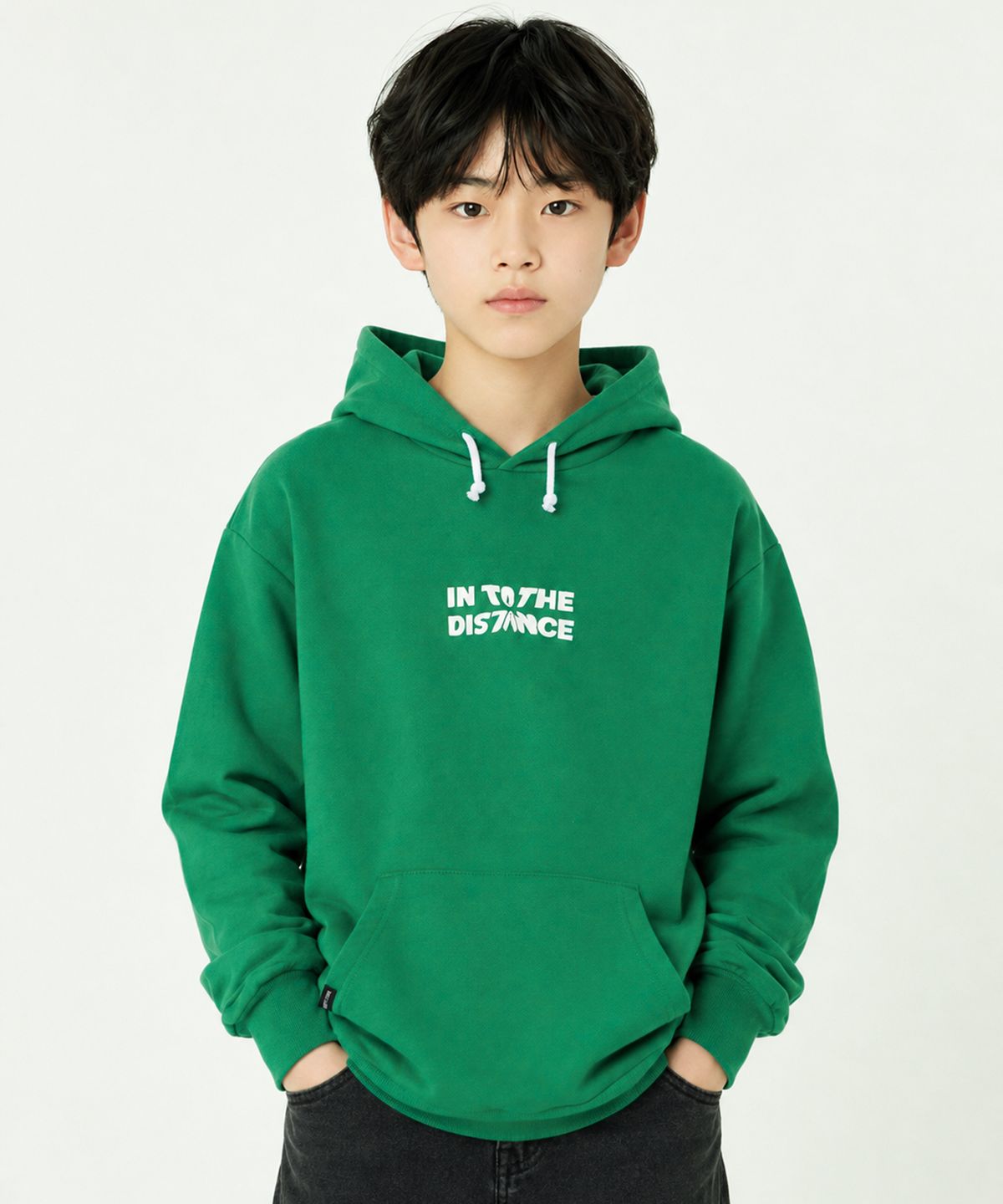 인디비주엘(INDIVIDUEL) 뉴트 그린 오버핏 후드 티셔츠
