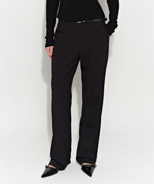 스트라이프 세미 와이드 슬랙스 블랙